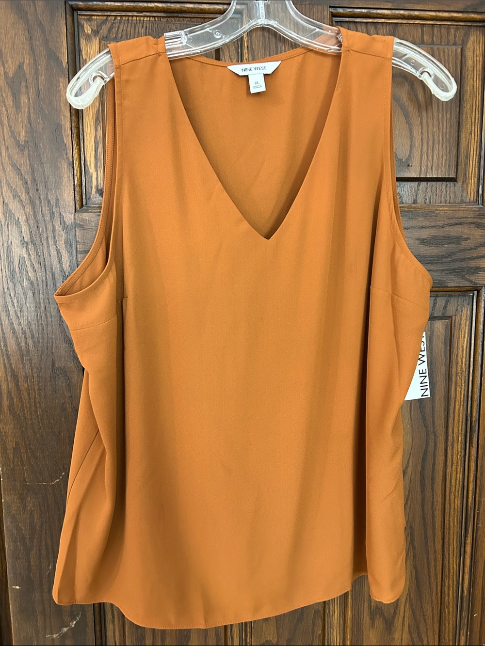 Nine West Burnt Orange V-Neck Sleeveless Blouse